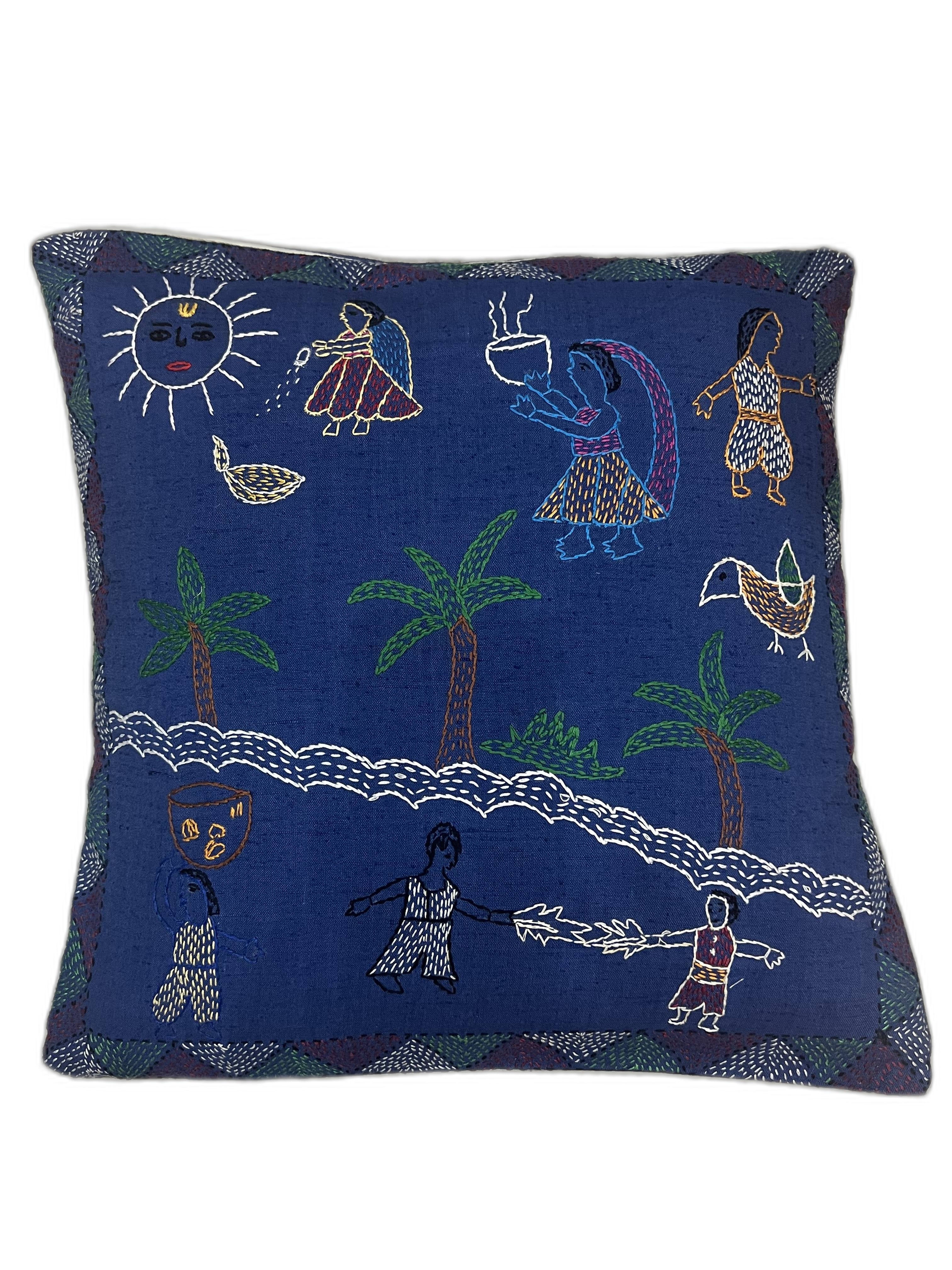 HAND-CRAFTED SUJNI NAVY BLUE CUSHION COVER